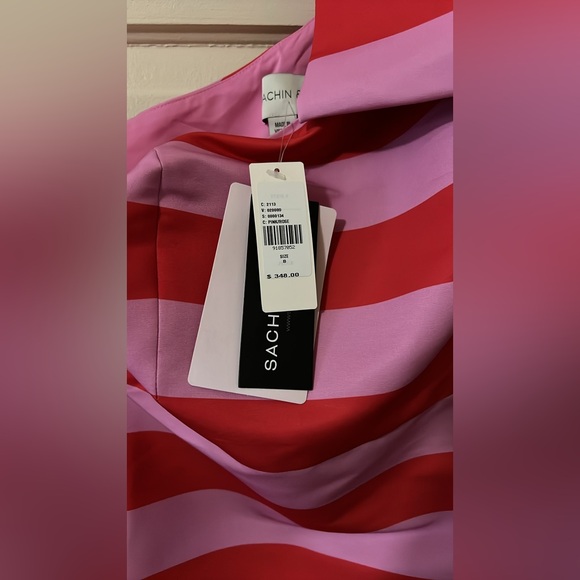 Anthropologie Sachin & Babi Fiona One-Shoulder Striped Tafetta Midi Dress - Picture 9 of 11